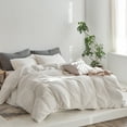 thumbnail image 3 of MooMee Duvet Cover Set Cal-King 100% Washed Cotton Twill Ultra-Soft Breathable Linen Like 3-Piece (Off White, 104"x98"), 3 of 7