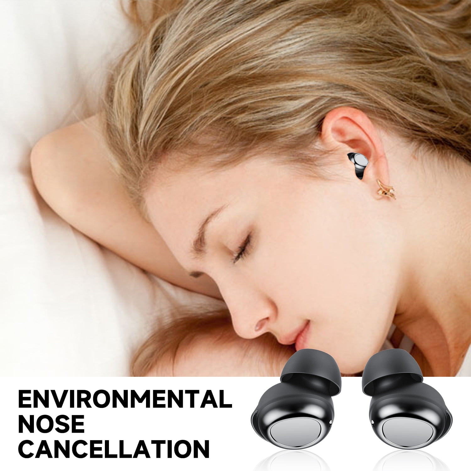 Sleep Ear Buds, Bluetooth 5.4 Ultra-Mini Sleep Earbuds for Side Sleepers, Hi-Fi Stereo 3D Bass Noise Cancelling Wireless headphones, 53H Playtime with IP7 Waterproof LED Earphones, USB C