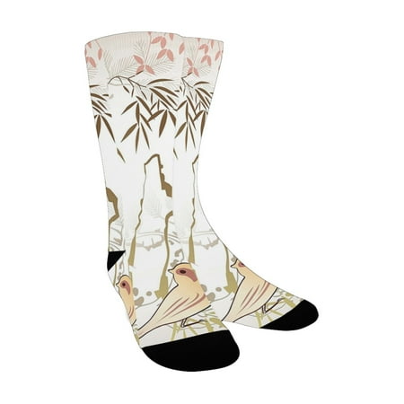 

Vintage Bamboo Decor Collection Nature Bamboo Leaf and Bird Design Illustration Floral Animal Print Custom Socks for Women