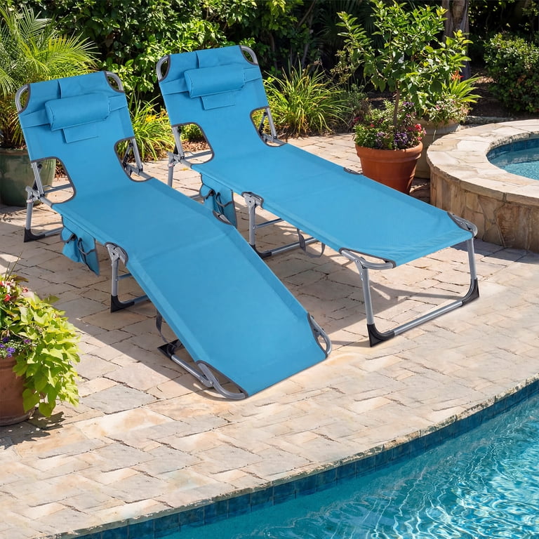 Costway Outdoor Beach Lounge Chair Folding Chaise with Pillow, 330