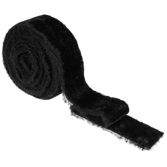 Uxcell Velvet Ribbon Wide Handmade Frayed Raw Edge Thick Fringe Ribbon Wide Fringe Fabric Ribbons Black