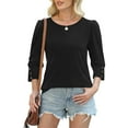 thumbnail image 3 of Diufon Womens Tops 3/4 Sleeve with Buttons Dressy Casual Blouses Soft Crewneck Shirts Fall Fashion Clothes, 3 of 9