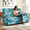 thumbnail image 4 of Xoenoiee Starfish Plumeria Flower Print Jacquard Reclining Loveseat Cover, 6-Piece Stretch Sofa Covers, 2 Seat Loveseat Recliner Cover, Washable Furniture Protector with Pockets, 4 of 6