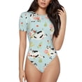 thumbnail image 1 of Saiise Motif Vaches Mignonnes Grenouillère à Manches Courtes pour Femmes Col Rond Pyjama Justaucorps Extensible avec Fermeture à Pression-Petit, 1 of 7