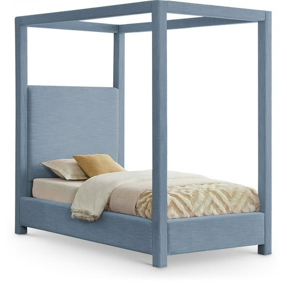 Meridian Furniture Emerson Sky Blue Linen Textured Fabric Twin Bed