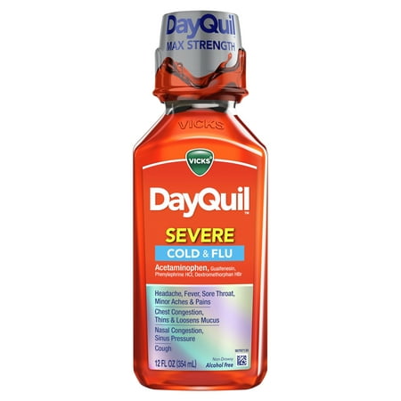 Vicks DayQuil Severe Cold, Cough & Flu Liquid Medicine, Over-the-Counter Medicine, 12 Oz