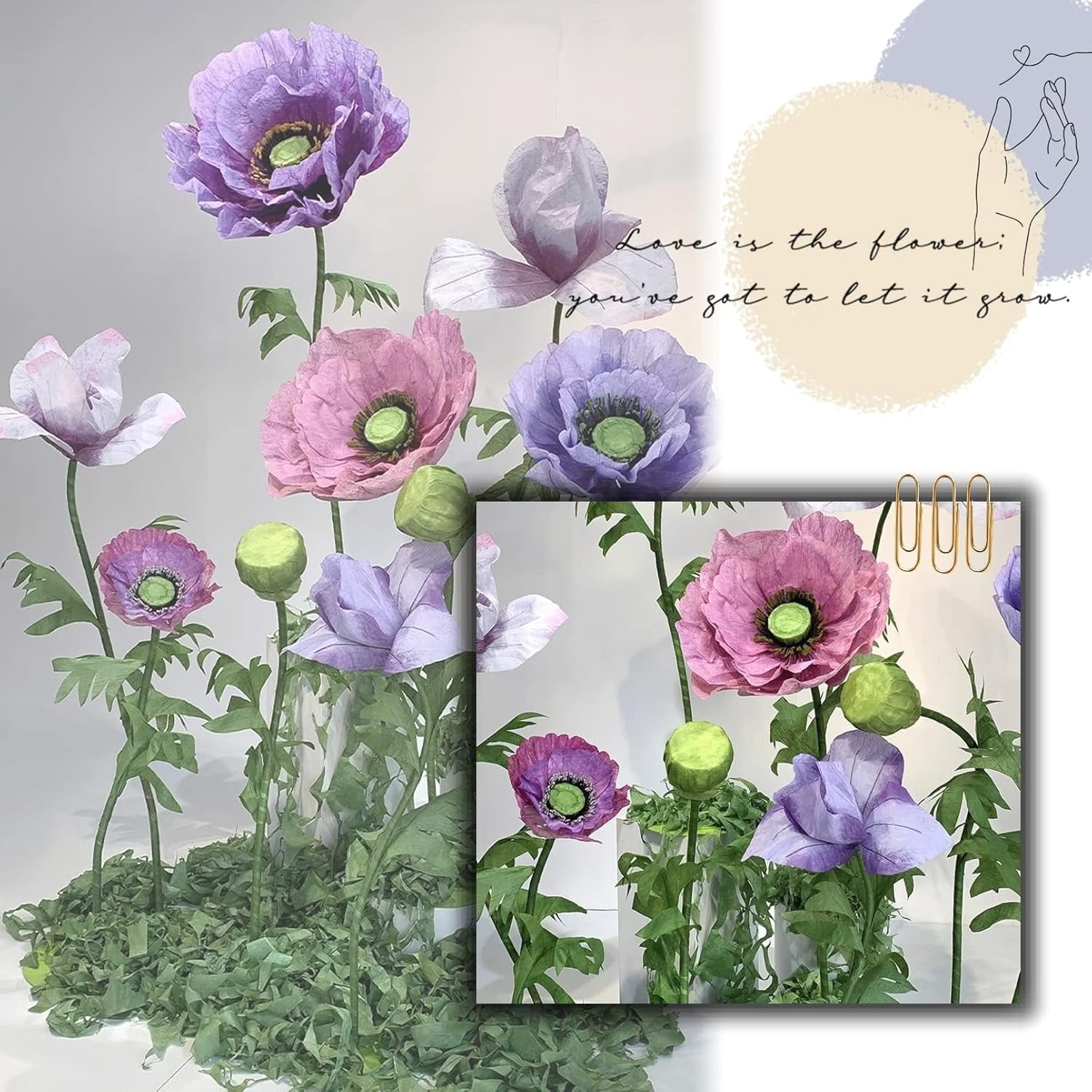 Louis Garden 6.6’ High 9-Piece Silk Artificial Flower Set Party Backdrop Giant Flowers for Decoration