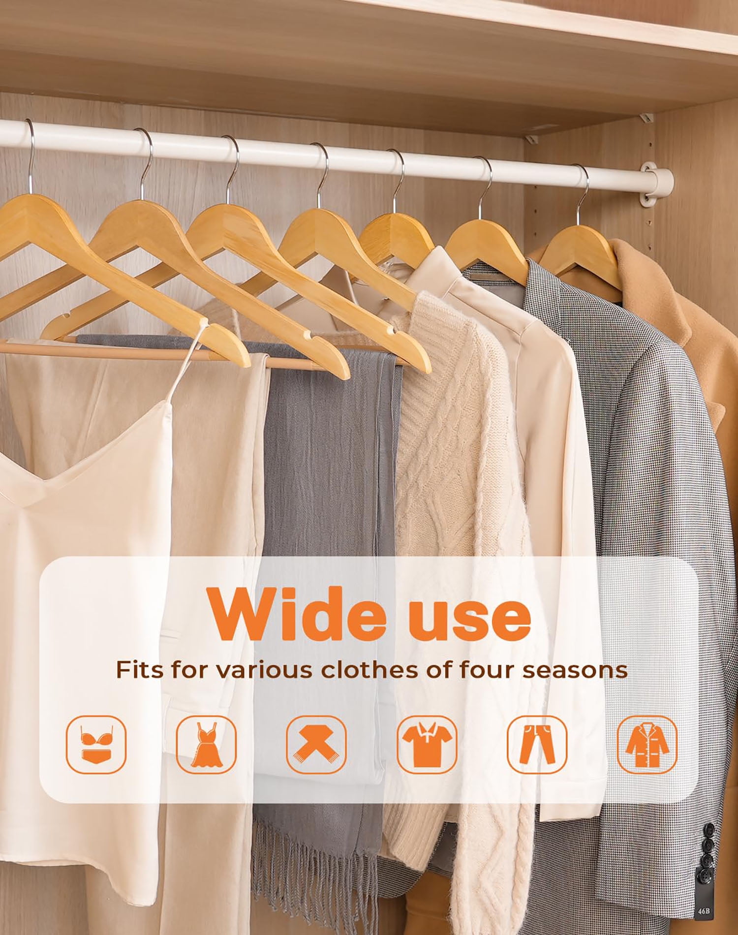 30-Pack Premium Non-Slip Wooden Hangers with 360° Swivel Hook - Heavy Duty, Space-Saving, and Wrinkle-Free for Shirts, Suits, Dresses, and Jackets