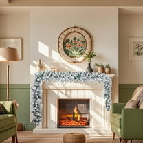 JLFNYA Christmas Garland, 9 Ft Christmas Norfolk Garland, PVC Dense Flocking White Flower Garland, Christmas Garland for Holiday Window Fireplace Indoor Outdoor Decor, Gifts for Women