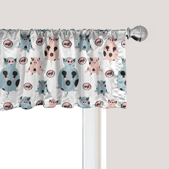 Ambesonne Farm Animal Window Valance, Cartoon Pigs Art, 54" X 18", Blue Grey Blush