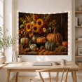 thumbnail image 5 of Pumpkins & Sunflowers Against a Dark Brown Rustic Tableau, Nostalgic Folk Art for Autumn Lovers, Harvest Still Life Decor, Thanksgiving Gift, Tapestry Wall Hanging for Living Room and Bedroom, 5 of 7