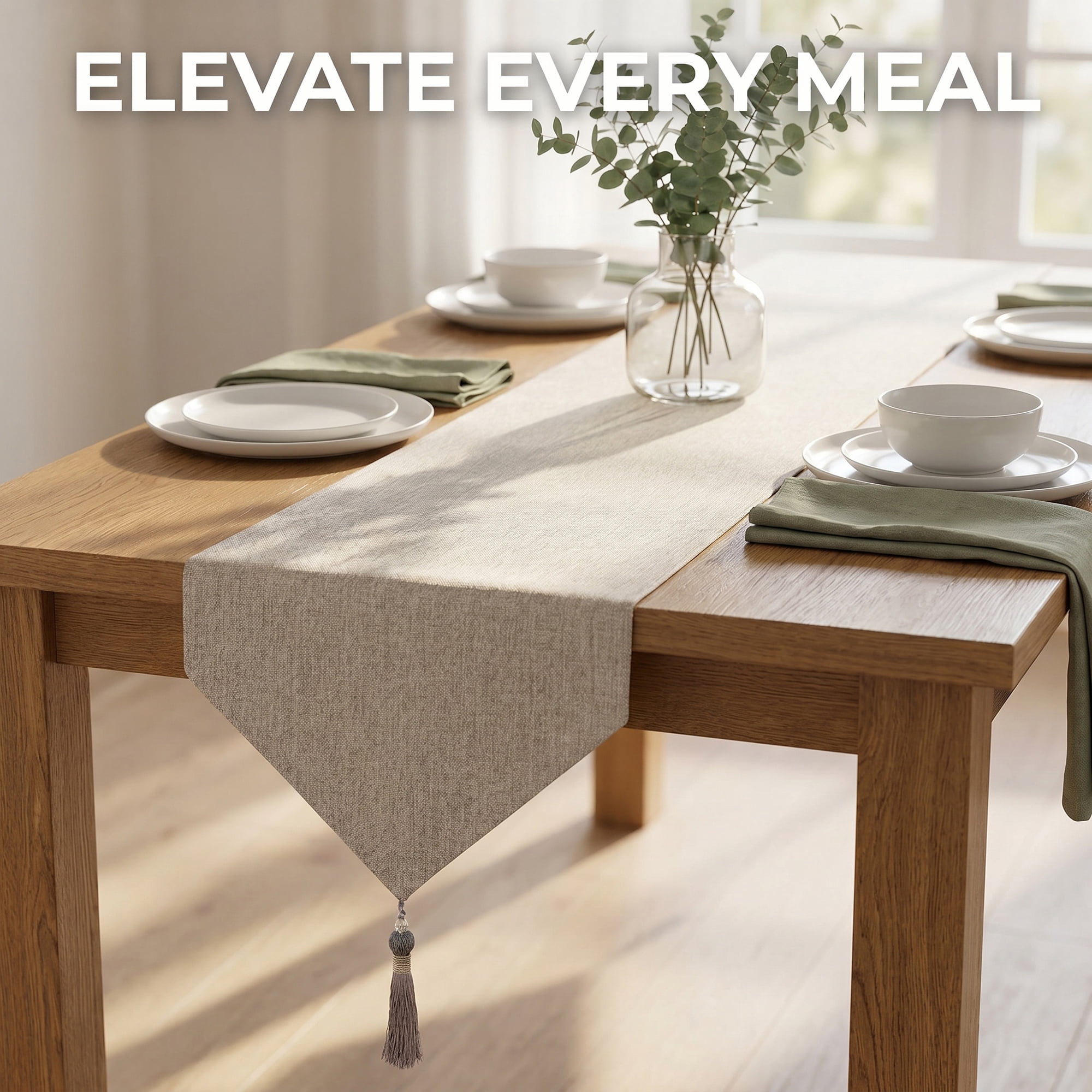 Unique Bargains Long Washable Cotton Table Runner Light Gray 12.6" x 70.9"