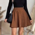 thumbnail image 6 of Stichou Faux Suede Short Skirt for Women Stretchy High Waist Casual Flare Pleated Mini Skirt Light Brown L, 6 of 7