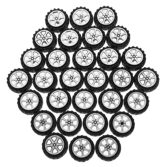 STOBOK 30Pcs Plastic Wheels for DIY Handmade Crafts Black Round Car Wheel Accessory for Craft Models