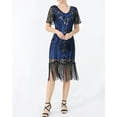 thumbnail image 3 of Short Sleeve Mesh Overlay 1920S Beaded Flapper Dress Fringe Sequin Art Deco, 3 of 6