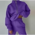 thumbnail image 4 of LYMAYTER Women Sweatsuit Outfit Solid Color Lounge Sets Long Sleeve Half Zip Sweatshirt Sets XS-5XL, 4 of 9