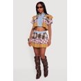thumbnail image 2 of Women's Cropped Denim Detail Raw Hem Plaid Tiered Shirt, 2 of 5
