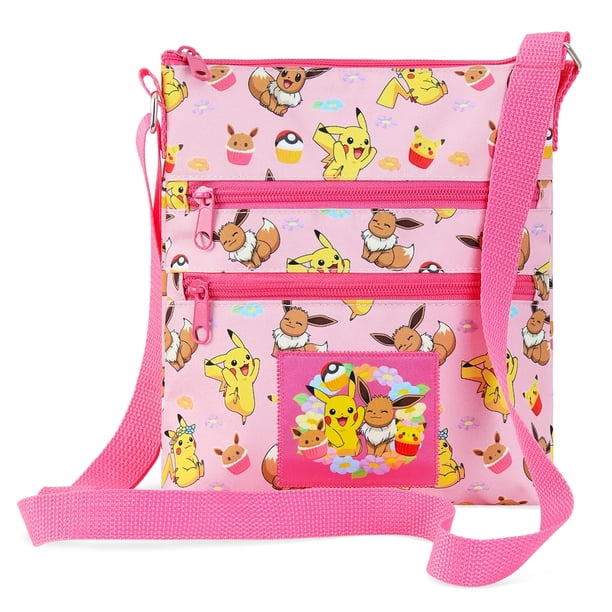 Bandolera Pokemon Pikachu Eevee para niñas, color rosa, AOP