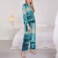 thumbnail image 3 of Fotbe Turquoise Ocean Reflection Conjunto de Pijama de Manga Larga para Mujer con Estampado, Ropa de Dormir de 2 Piezas, Conjunto de Casa Suave y Cómodo con Bolsillos-Medium, 3 of 7