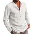 thumbnail image 2 of Men Henley T Shirts Casual Long Sleeve Button Linen V Neck Winter Loose Tops, 2 of 3