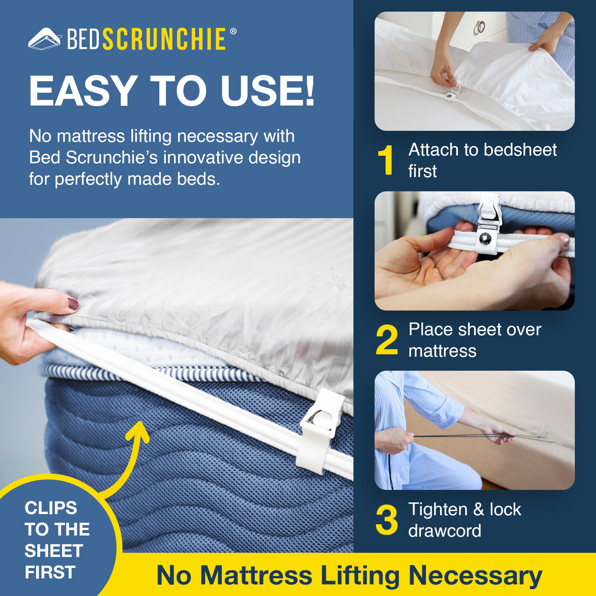 Bed Scrunchie® - A 360° Fitted Sheet Tightener, Holder & Extender, Joyus