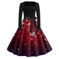 thumbnail image 2 of Christmas Dresses for Women Long Sleeve Flare Dress with Merry Christmas Print for Hollow Party Casual Square Collar Dresses,Wine,3XL, 2 of 4