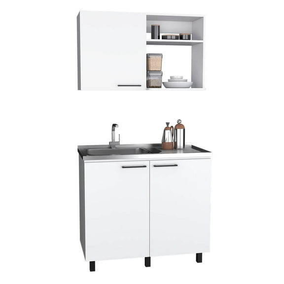 Alexandria 2 Piece Kitchen Set, Burwood Wall Cabinet & Burwood Utility Sink, White