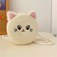 thumbnail image 4 of Bonito bolso de mano tejido a mano con diseño de gato para chicas pequeño bolso redondo de paja informal portátil elegante hecho a mano con personalidad para viajes de vacaciones, 4 of 9