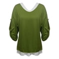 thumbnail image 2 of Long Sleeve Shirts for Women Casual, Yigetop Ladies' Autumn Fashion Solid Color Casual Comfortable Loose Long Sleeved Two Piece Top Women’S Shirts Green 3XL, 2 of 5