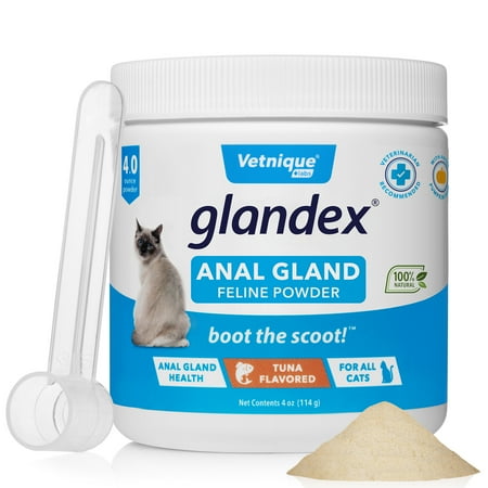 UPC: 0810082380088 | Vetnique Labs Glandex Feline Anal Gland Fiber and Digestive Supplement for Cats – 4 oz Tuna Powder with Scoop