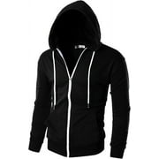 Ohoo Mens Slim Fit Lightweight Zip Up Hoodie with Pockets Long Sleeve Full-Zip Hooded Sweatshirt Small Dcf002-black (Inside Pocket)