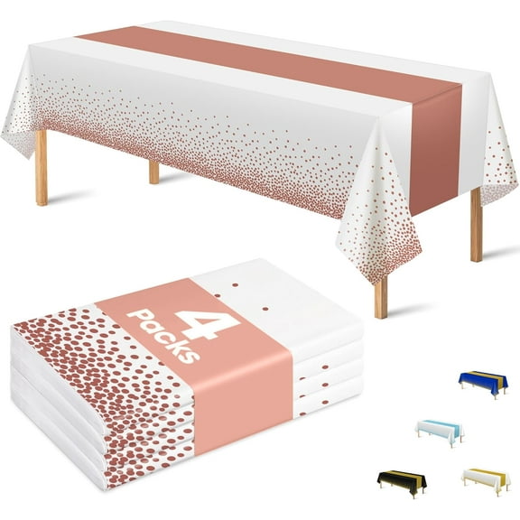 4 Pack Disposable Plastic Table Cloths,White and Rose Gold Rectangle Table Covers for Birthday Valentines Decor Pink Sweet 16 Party Decorations - Baby Shower Decorations for Girl 54" x 108"