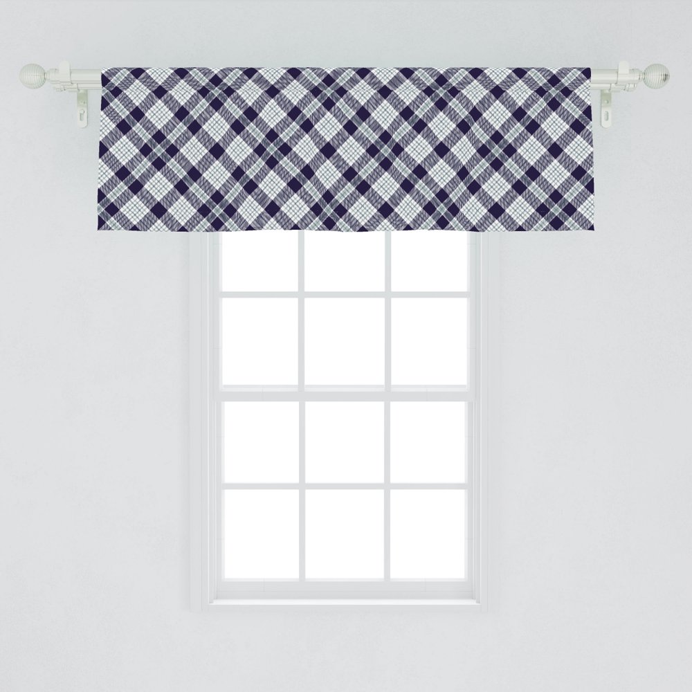 Navy Plaid Window Valance, Composition of Lines Simple Traditional