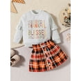 thumbnail image 2 of Liacowi Baby Girls Skirt Set Toddler Thanksgiving Letter Print Sweatshirt and Plaid Mini Skirt Outfits Infant Suits, 2 of 9