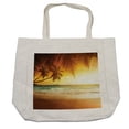 thumbnail image 1 of Landscape Shopping Bag, Tropic Caribbean Coast with Palms at Sunset, Eco-Friendly Reusable Bag for Groceries Beach and More, 15.5" X 14.5", Cream, by Ambesonne, 1 of 2