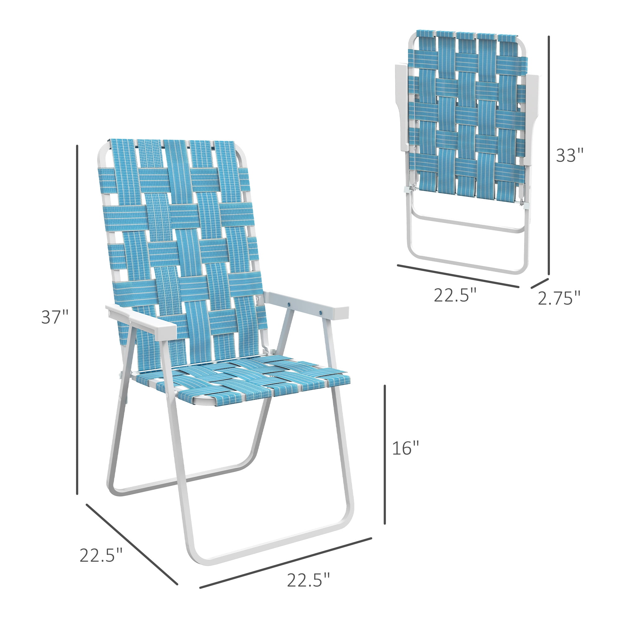 Set of 2 Patio Folding Chairs, Classic Outdoor Camping Chairs, Portable Lawn Chairs for Camping, Garden, Pool, Beach, Backyard w/ Armrests, Blue