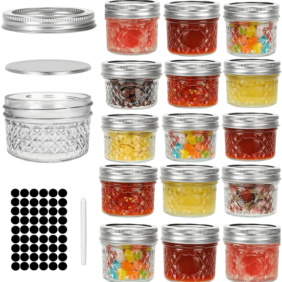 Mini Mason Jars 4oz - 16 Pack, Regular Mouth Mason Jar with Lids and Seal Bands, Small Glass Canning Jar for Spice, Jam, Honey, Jelly, DIY Candles Decor