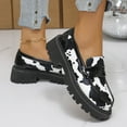 thumbnail image 6 of Xfvqtps Womens Leopard Print Loafers Leather Slip on Shoes Chunky Sole Casual Fashion Footwear Black, 6 of 8
