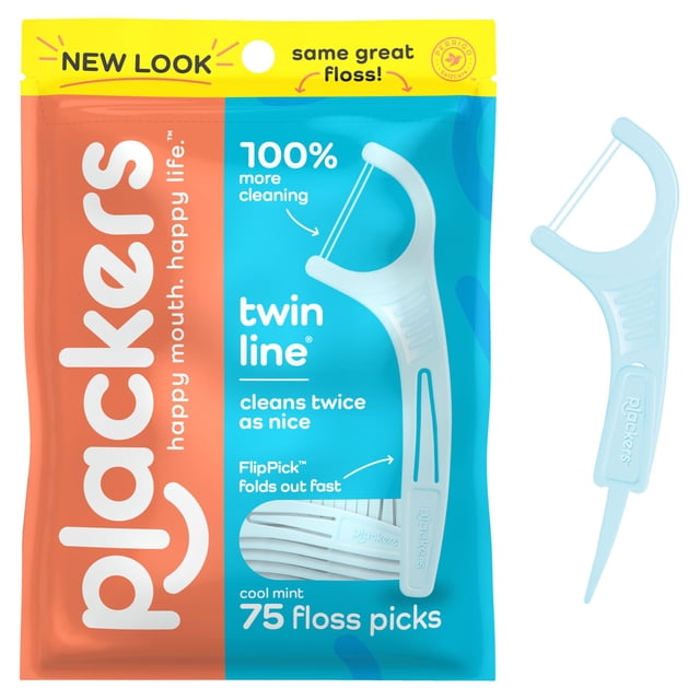 Hilo dental con soportes Plackers Twin Line Cool Mint 75 unidades