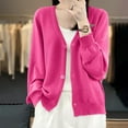 thumbnail image 3 of Womens Button Down Knit Cardigans Long Sleeve V Neck Casual Cardigan Sweaters Light Weight Loose Lounge Wear Fall Hot Pink, 2XL, 3 of 5