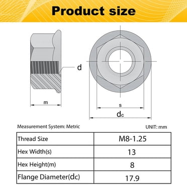 M8 Serrated Flange Hex Nuts, M8-1.25mm Hexagon Kenya