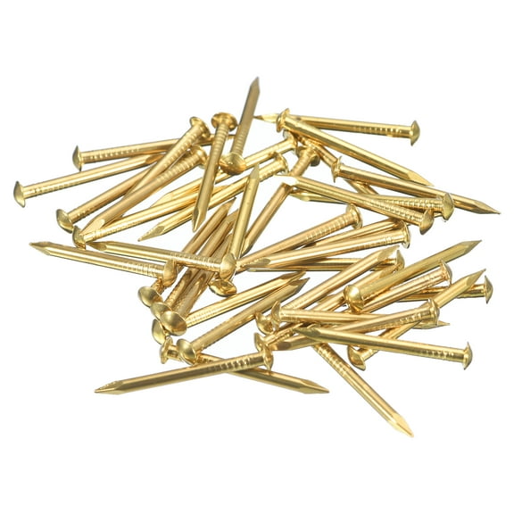 Uxcell 35Pcs Small Tiny Nails 2x25mm(DxL) Tiny Brass Nails Hardware Round Head Brass Nail for Wooden DIY Projects, Brass Tone