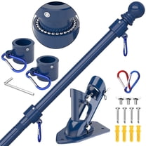 FIASON 1 Pack 5 FT Blue Stainless Steel Tangle Free Wall-Mounted Flag Pole with Upgraded Bracket, Flag Pole Kit for Outside House, Residential or Commercial for American Flag (Without Flag)