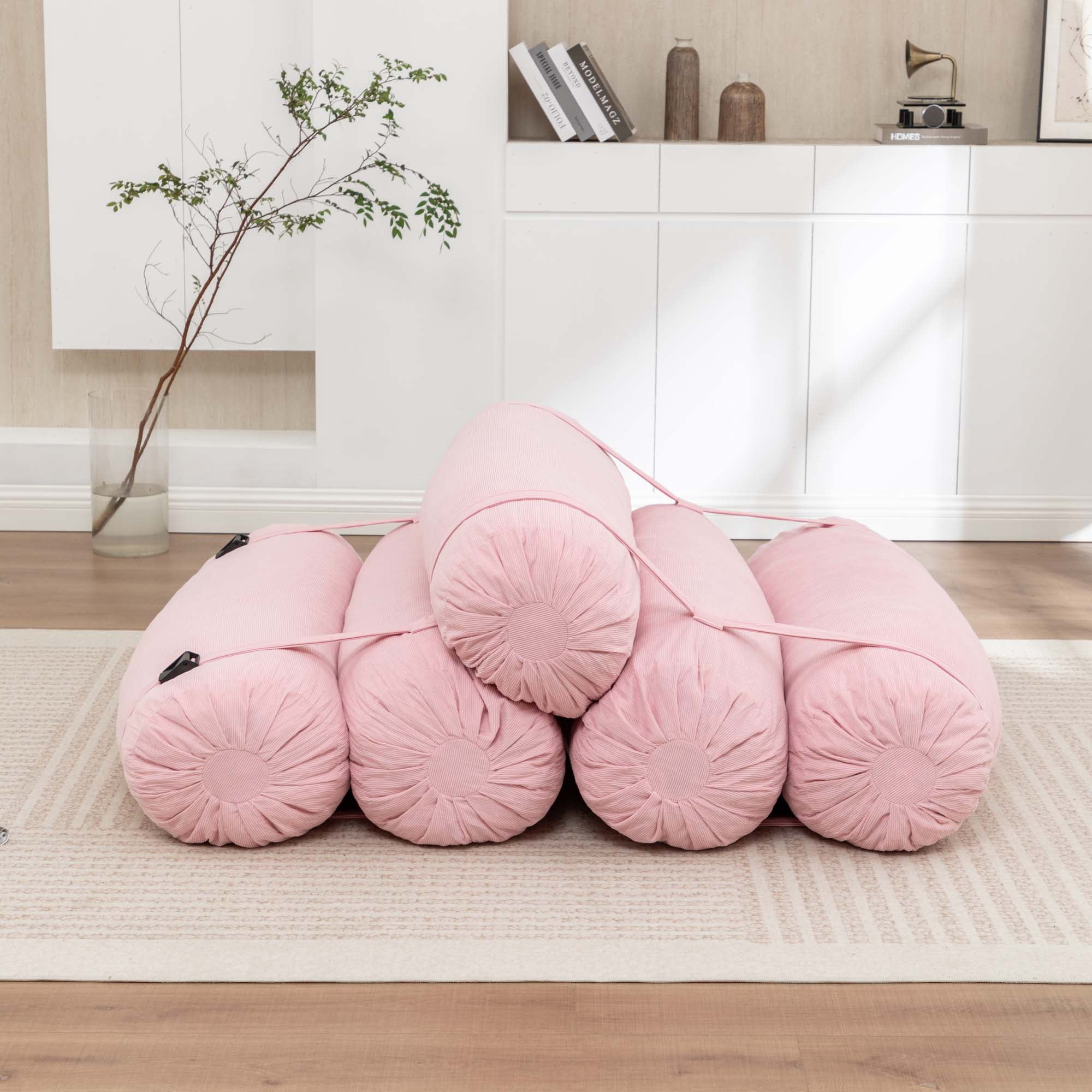 Miniyam 76" x 50" Pink Floor Sofa with Adjustable Straps Bean Bag Lounger for Living Room, Bedroom