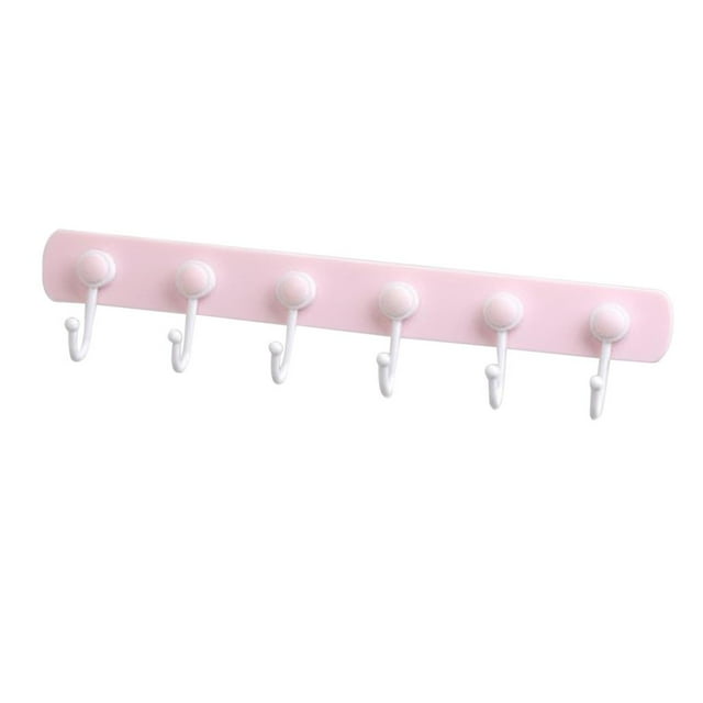 Rongfmy Self Adhesive Hook Rail Wall Mounted Coat Rack Organizer Holder Hanger Pink