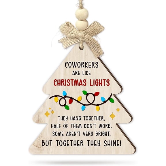 Funny Coworker Christmas Ornament - Wooden Tree Office Decoration with Lights Quote - Secret Santa Gift for Colleagues, Employees, Boss, Work Friends Holiday Decor undefined
