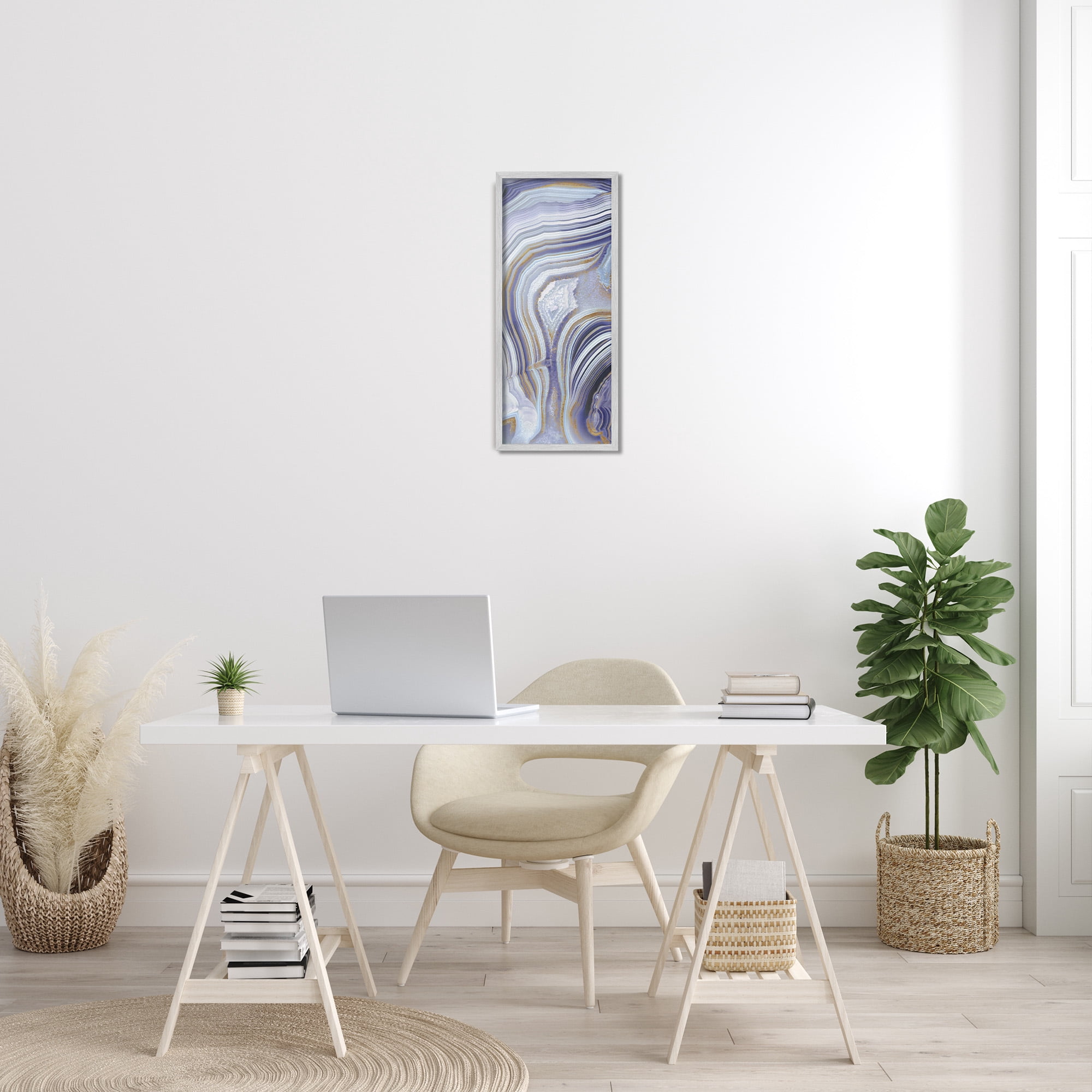 Stupell Industries Agate Crystal Pattern Abstract Design Abstract Painting Gray Framed Art Print Wall Art, 10 x 24