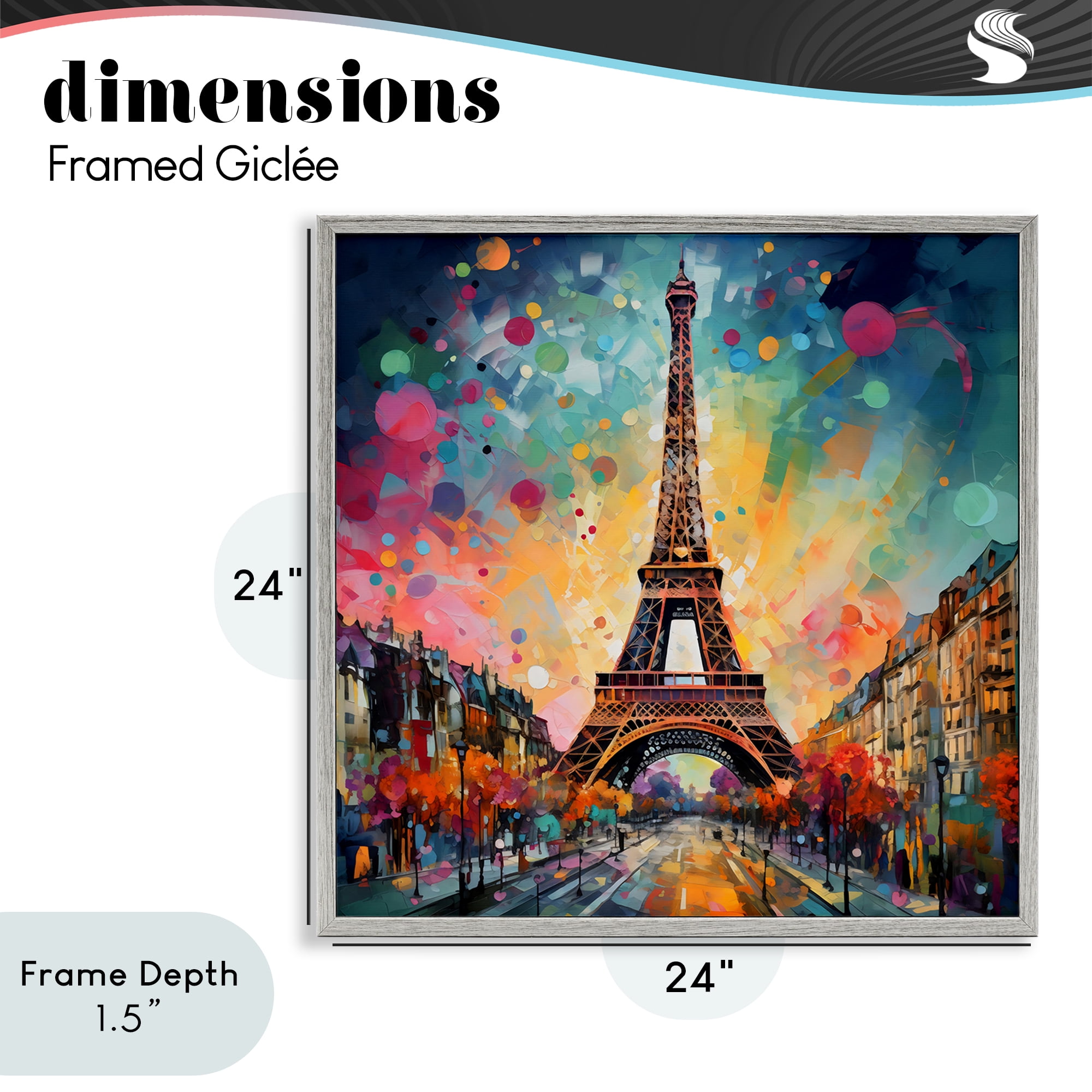 Stupell Industries Eiffel Tower with Vibrant Dots Gray Framed Giclee Art, design by Creative Studio