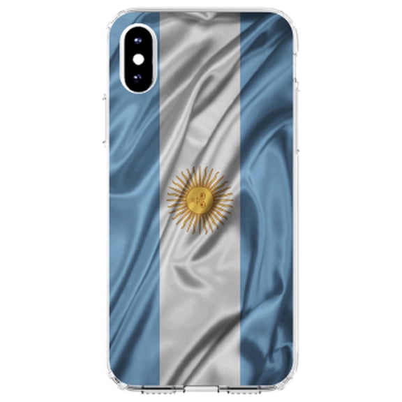 DistinctInk Clear Shockproof Hybrid Case for iPhone XS Max (6.5" Screen) - TPU Bumper, Acrylic Back, Tempered Glass Screen Protector - Argentina Waving Flag