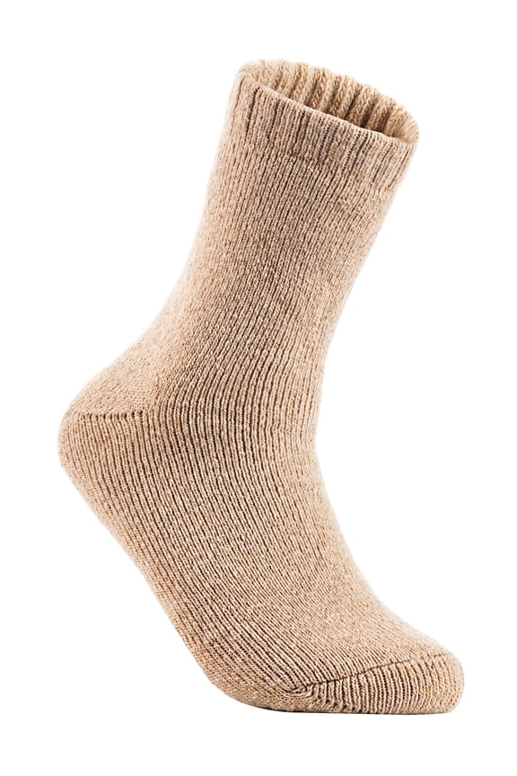 Men's 2 Pairs Extra Thick Wool Boot Socks Crew Plain Size 6-10 LK1603 (Khaki)